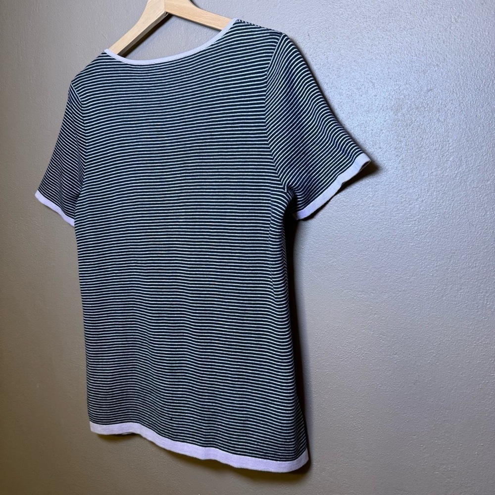 Talbots Womens Size Medium Short Sleeve Knit Striped Shirt 100% Cotton Feminine - Picture 10 of 13